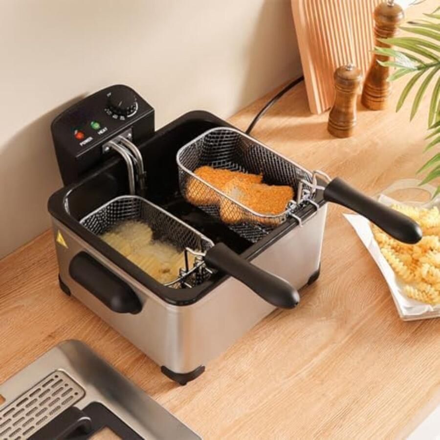 Dubbele frituurpan Dubbele friteuse Dubbele frietpan ‎20 x 20 x 28 cm 3 6 kg Zilver 2000W