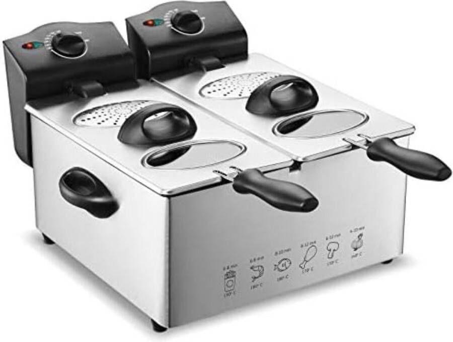 Dubbele frituurpan Dubbele friteuse Dubbele frietpan ‎43 x 41 5 x 29 5 cm ‎Zilver Zwart 2000 Watt