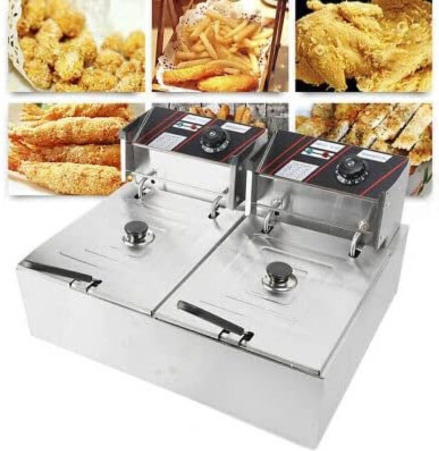 Dubbele frituurpan Dubbele friteuse Dubbele frietpan ‎5000 Watt roestvrij staal 12 liter
