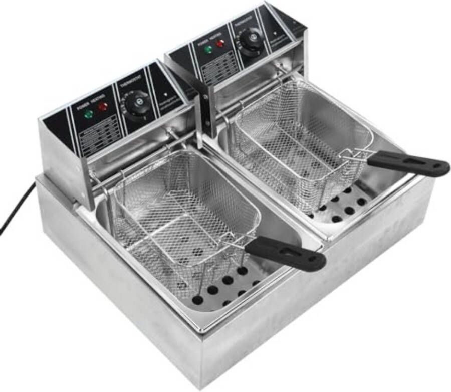 Dubbele frituurpan Dubbele friteuse Dubbele frietpan 60 x 50 x 36 cm 60-200℃ (EU-stekker 220V)