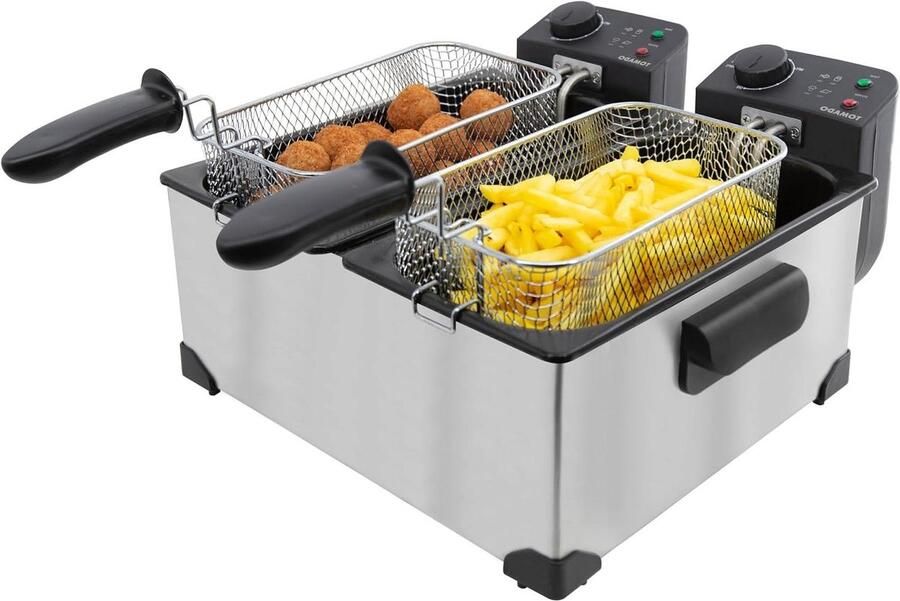 Dubbele Frituurpan Dubbele Friteuse Tegelijk Frituren Koude Zone Technologie 2x3 liter RVS