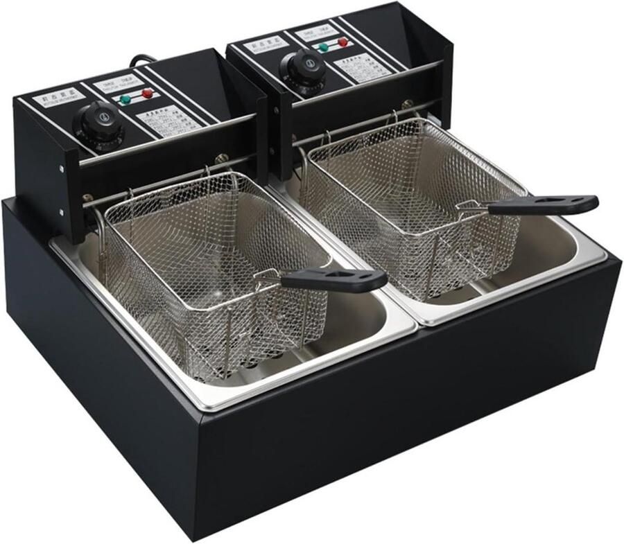 Dubbele Frituurpan Elektrische Fritteuse Thuis Frituren Dubbele Tank 2x 6L Zwart