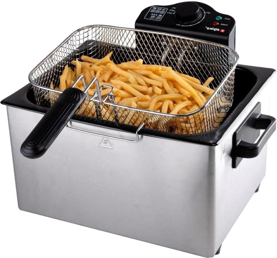 Dubbele Frituurpan Frietpan Snacks Gezinsmaaltijden Bereiden Drie Manden 5 Liter Zilver