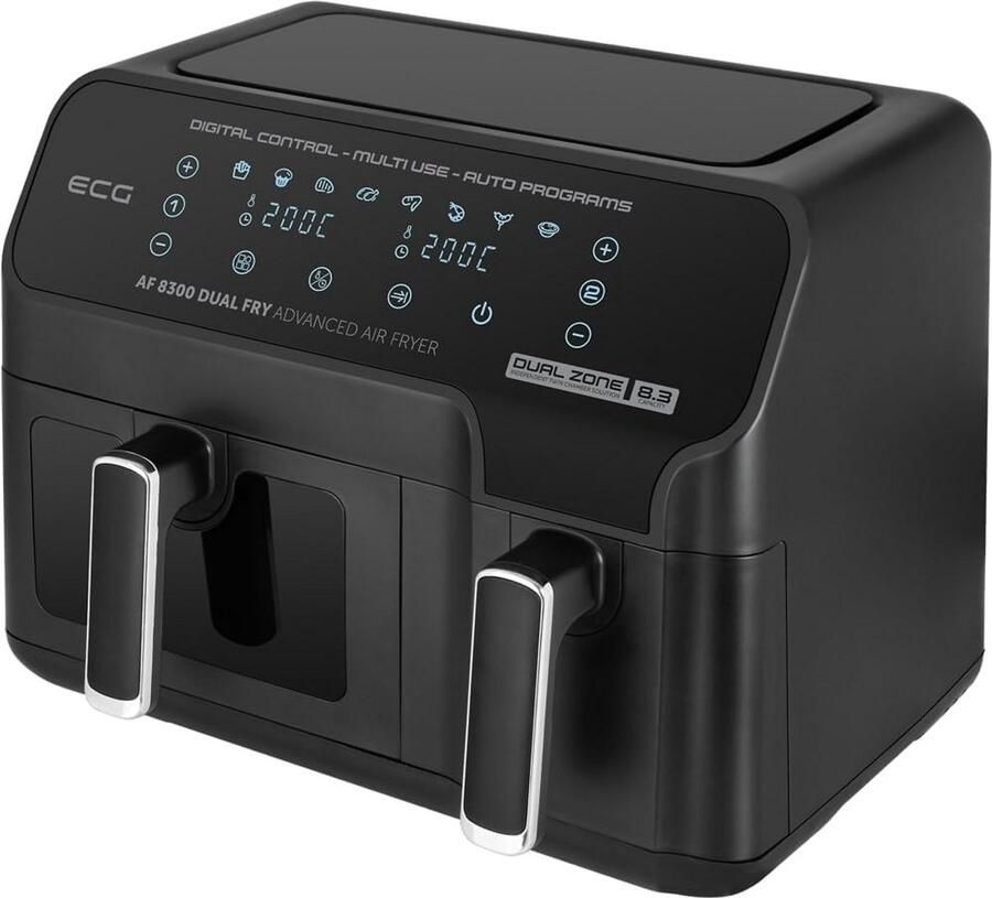 Dubbele Heteluchtfriteuse Airfryer Oven Gezond Koken Twee Gaarkamers 83 Liter Zwart