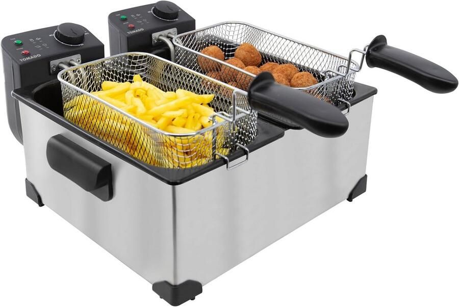 Dubbele Frituurpan met Koude Zone en RVS Behuizing 2x3 Liter Capaciteit