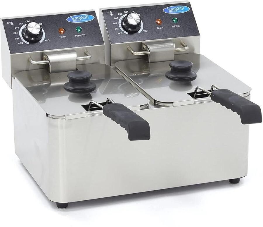 Dubbele Frituurpan Professionele Friteuse Thuis Frituren Separate Elementen 2x 4 Liter Zilver