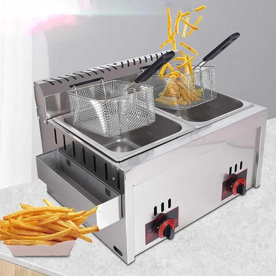 Dubbele Frituurpan Professionele Frituur Grote Partijen Bereiden Roestvrij Staal 9 kg Zilver
