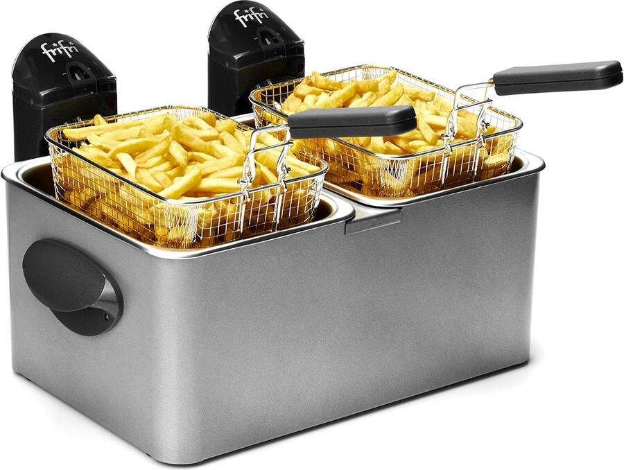 Dubbele Frituurpan Professionele Frituur Grote Porties Dubbele Container 7 Liter Capaciteit Grijs