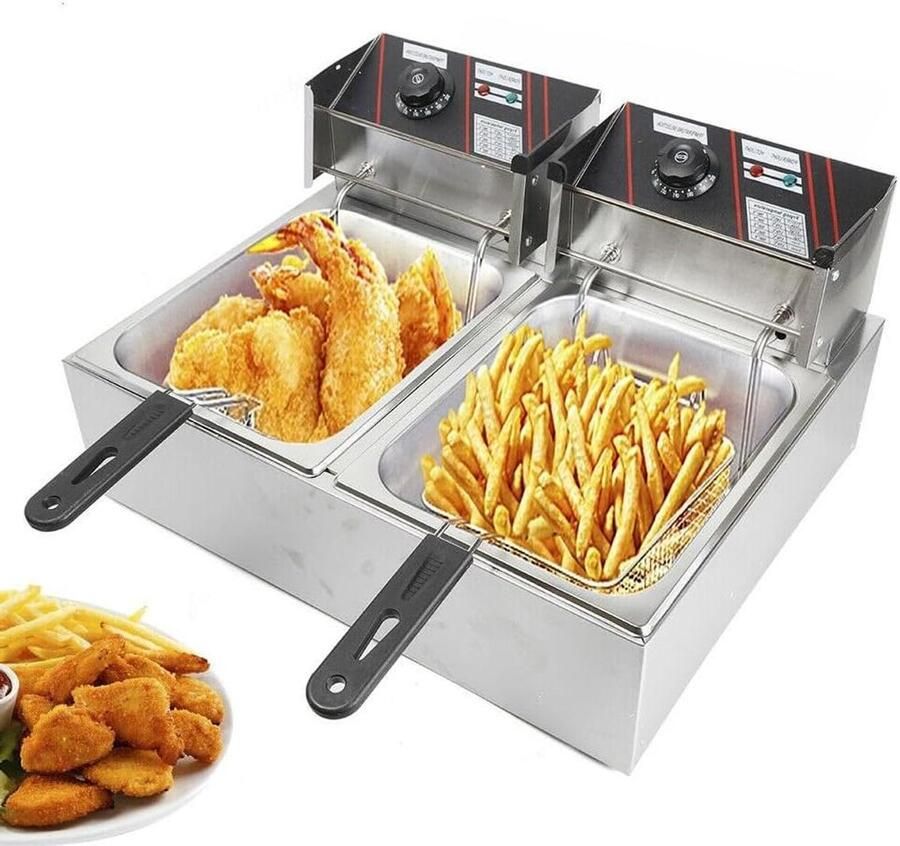 Dubbele Frituurpan Professionele Frituur Snacks Bereiden Dubbele Tank 2 x 5.5L Zilver