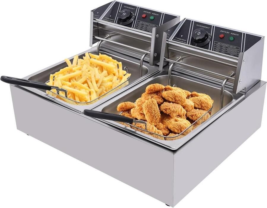 Dubbele Frituurpan Professionele Frituur Thuis Frituren Dubbele Temperatuur Zones 12 Liter Capaciteit Zilver