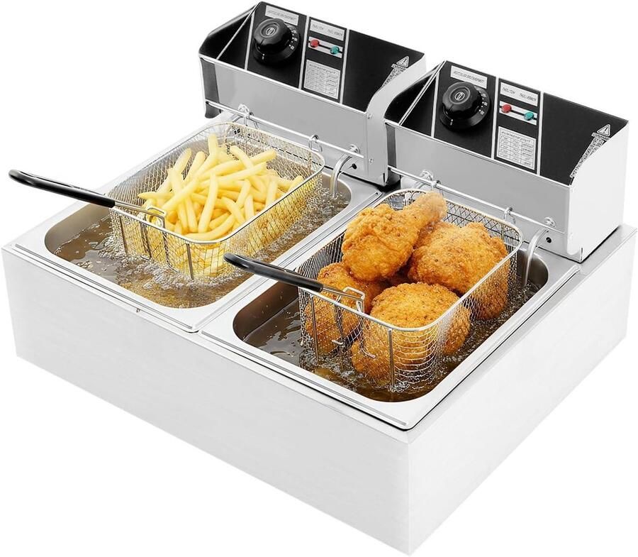 Dubbele Frituurpan Professionele Frituur Thuis Frituren Twee Onafhankelijke Zones 12 Liter Zilver