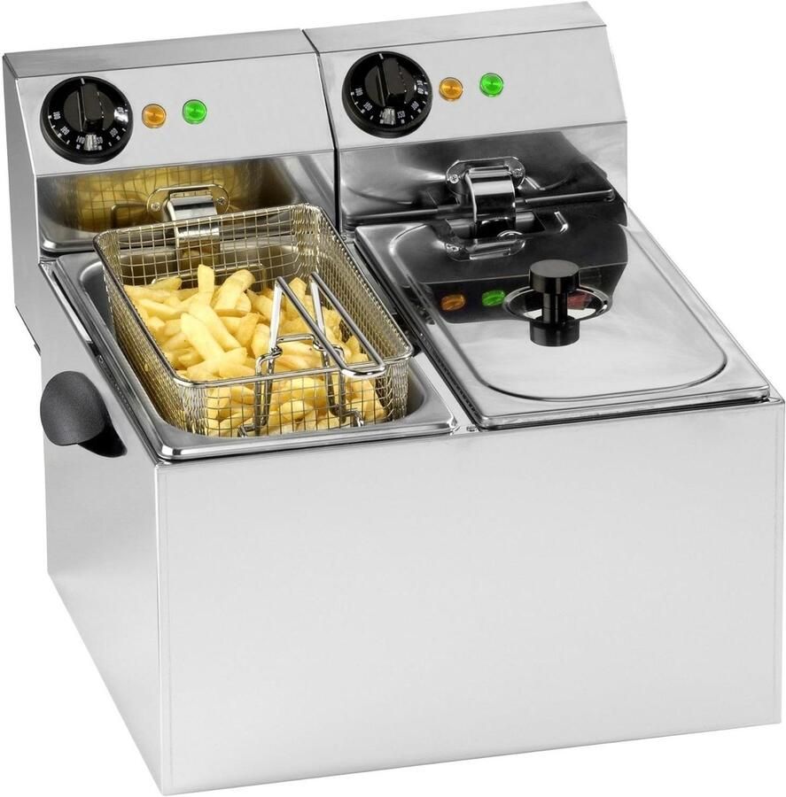 Dubbele Frituurpan Professionele Frituurmand Snelle Snacks Bereiden Volledig RVS 2 x 4 Liter Zilverkleurig