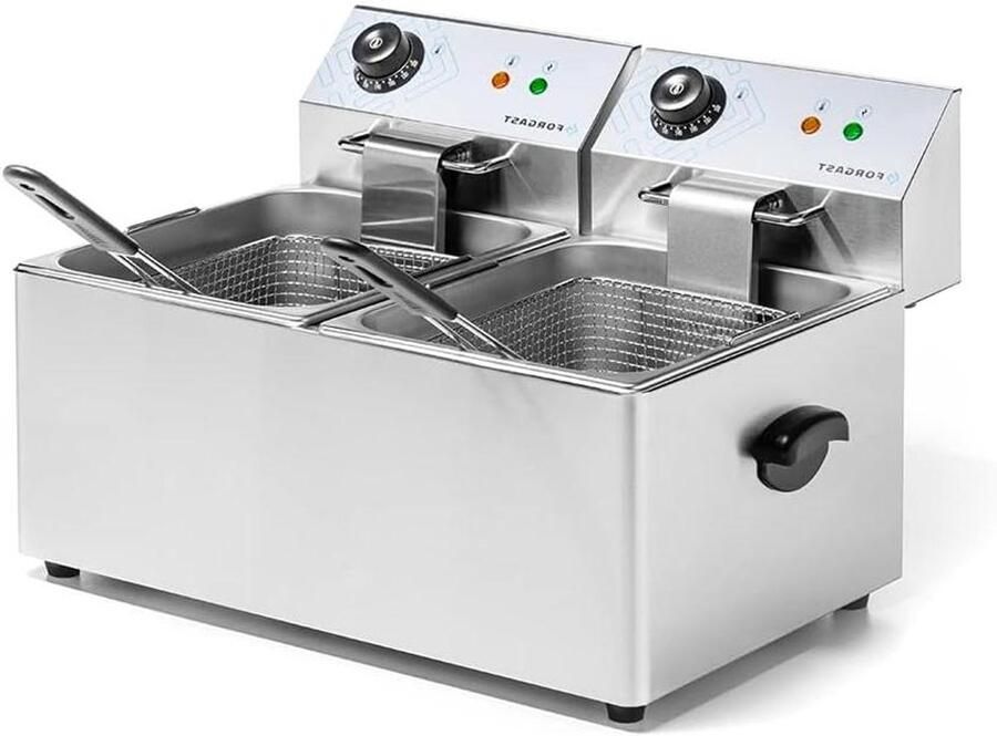 Dubbele Frituurpan Tafel Frituur Elektrische Frituur Professioneel Frituren Roestvrij Staal 2x8 Liter Zilverkleurig
