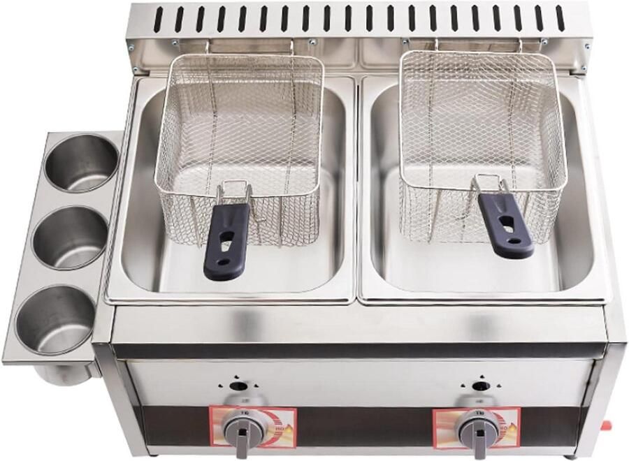 Dubbele Gas Frituurpan Professionele Frituurpan Professioneel Frituren Dubbele Cilinder 20 Liter Zilverkleurig