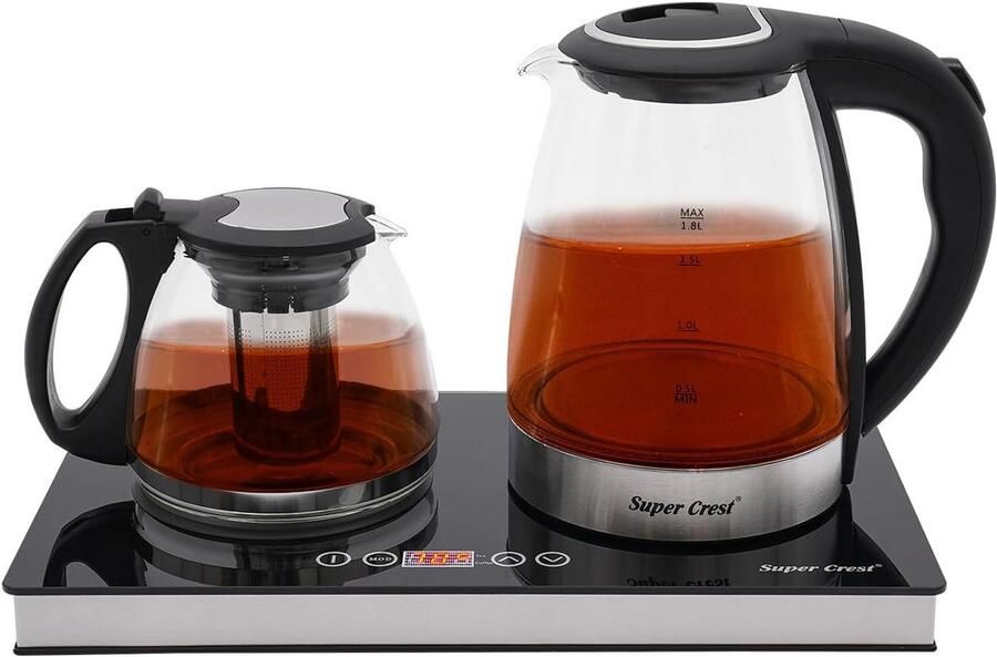 Dubbele Glazen Waterkoker met LCD Display en Theezeef 1.8L & 1L