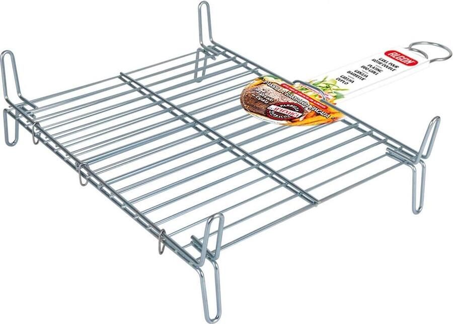 Dubbele Grill Barbecue Rooster Buiten Koken Veiligheidsluiting 35 x 40 cm Zilverkleurig
