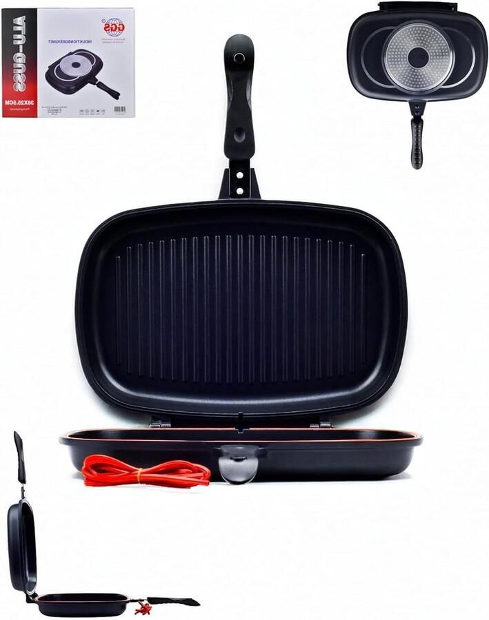 Dubbele Grill Pan Vispan Grill Pan Gezond Grillen Dubbelzijdig Sluitend 38x255cm Zwart