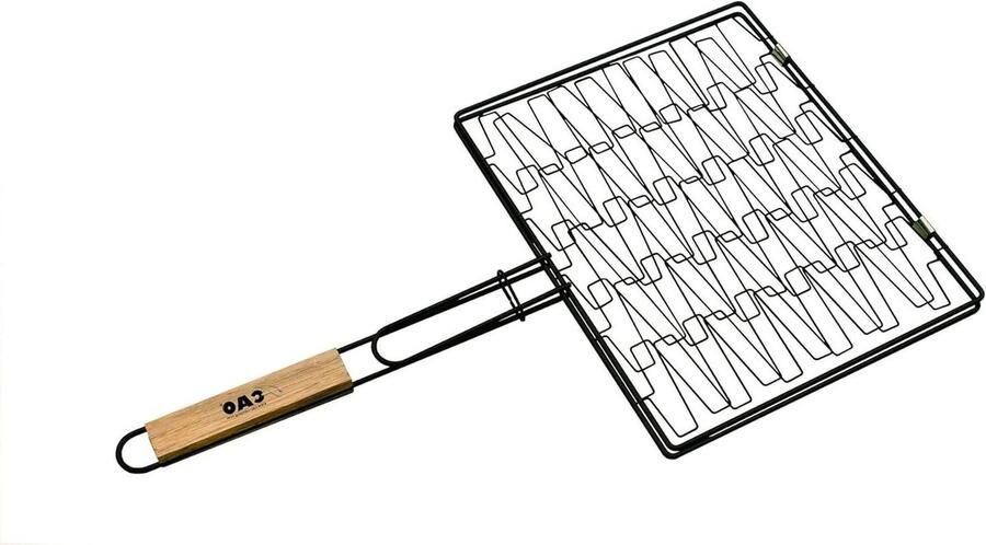 Dubbele Grill Visklem Grillrek Buiten Koken Uitschuifbaar Net 62 x 35 x 1 cm Zwart