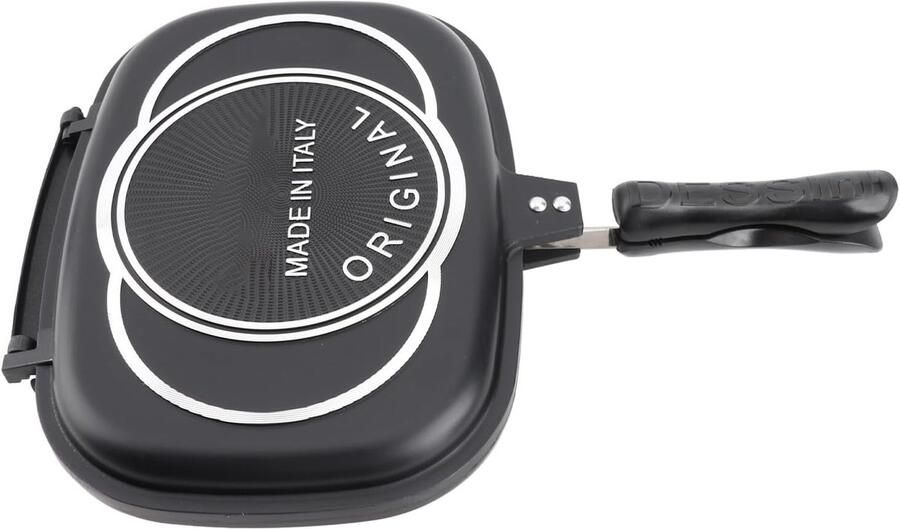 Dubbele Grillpan Drukpan Koekenpan Koken en Bakken Dubbelzijdig Drukken 32 Cm Zwart