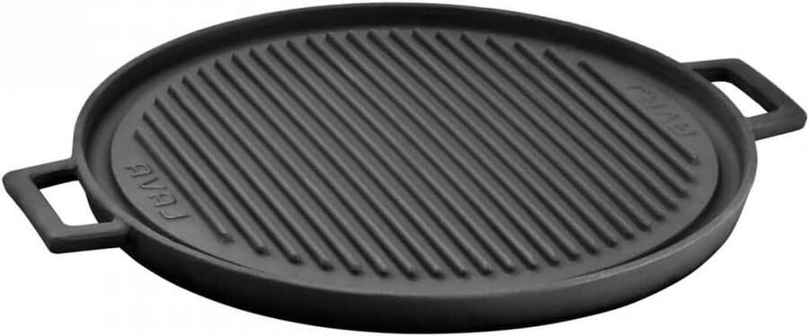 Dubbele Grillpan Gietijzeren Koekenpan Roosteren en Bakken Dubbelzijdig Oppervlak 34 cm Diameter Zwart