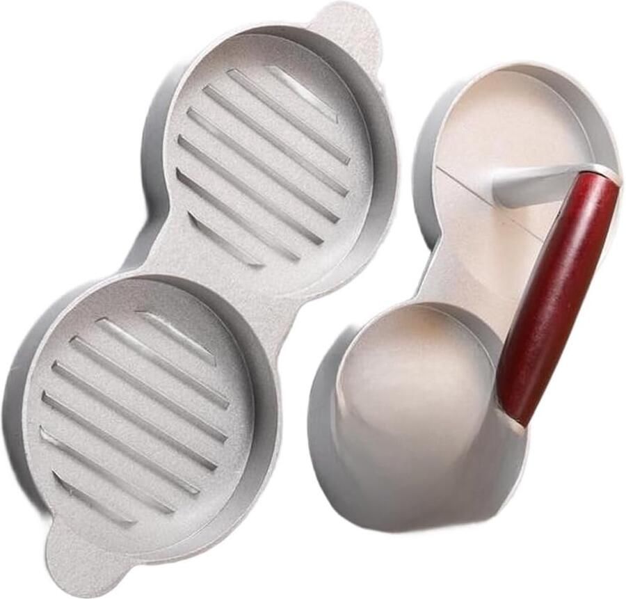 Dubbele Hamburgerpers Vleesvormer Rijstballen Gelijkmatige Pasteitjes Maken Antiaanbaklaag 24 x 11 cm Zilver en Rood