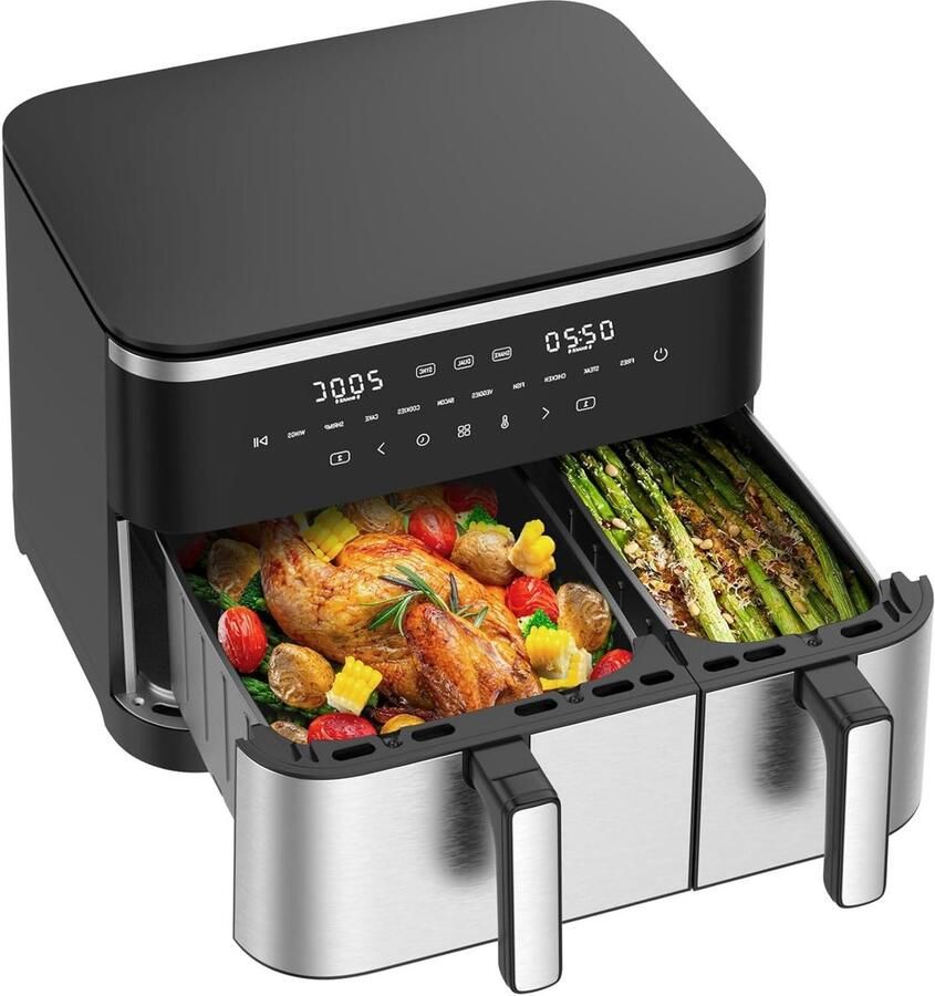 Dubbele Hete Lucht Frituurpan Airfryer XXL Gezond Koken Sync Finish Dual Cook 11 Liter Totaal Zwart