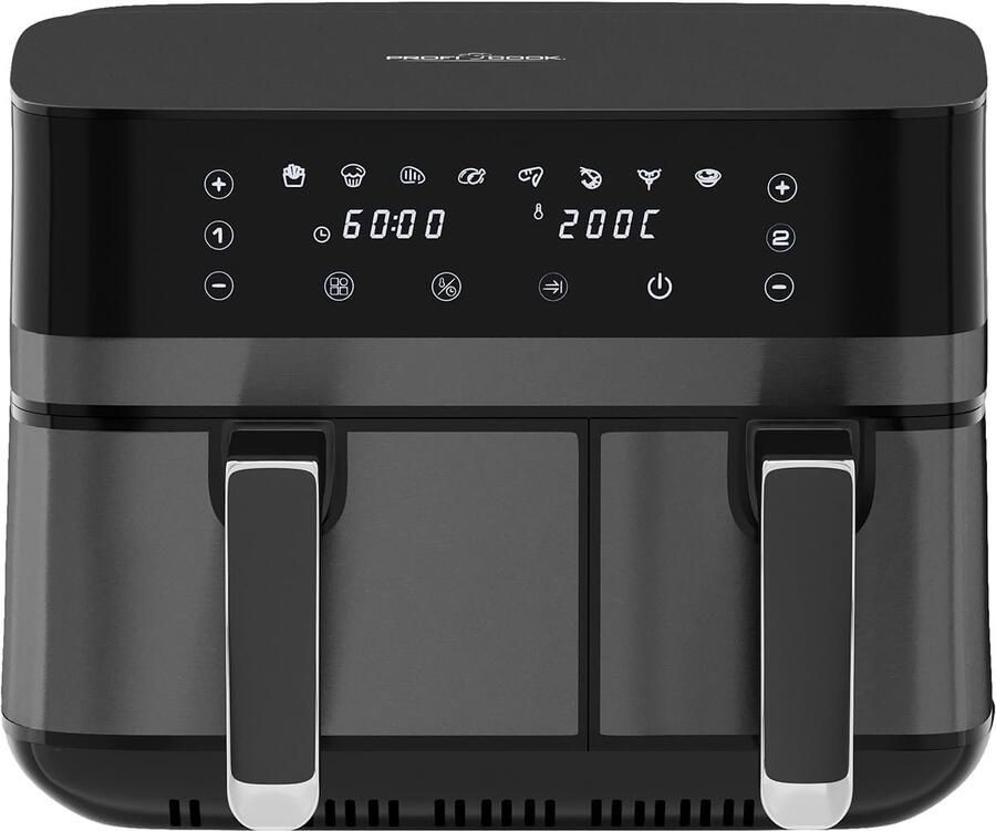 Dubbele Heteluchtfriteuse 9 Liter XXL Frituren Zonder Vet met Gelijktijdig Gereed Systeem