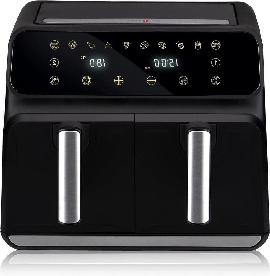 Dubbele Heteluchtfriteuse Airfryer Duo Gezond Koken Sync Finish Functie 8 Liter Zwart