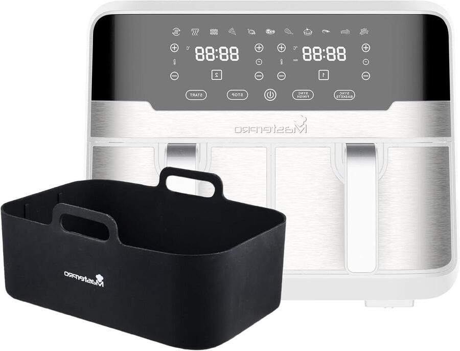 Dubbele Heteluchtfriteuse Airfryer Duo Gezond Koken Twee Lades 9 Liter Wit
