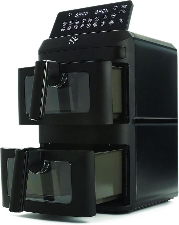 Dubbele Heteluchtfriteuse Airfryer Duo Gezond Koken Twee Onafhankelijke Vakken 13 Liter Capaciteit Zwart