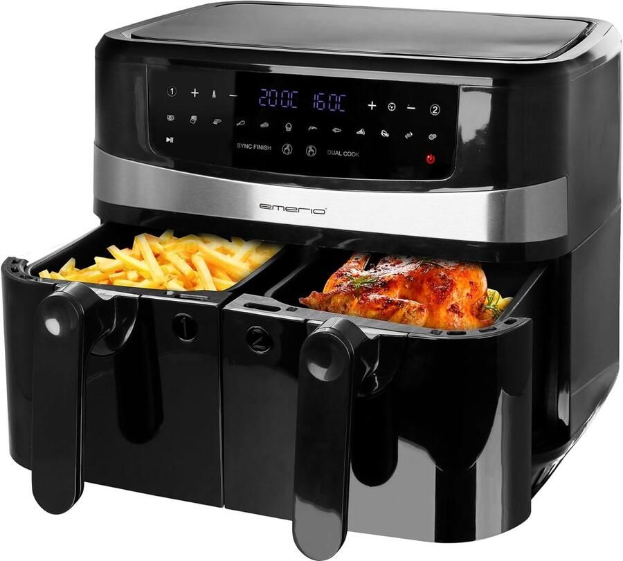 Dubbele Heteluchtfriteuse Airfryer Frituur Gezond Koken Smart Finish Functie 10 Liter Totaal Zwart