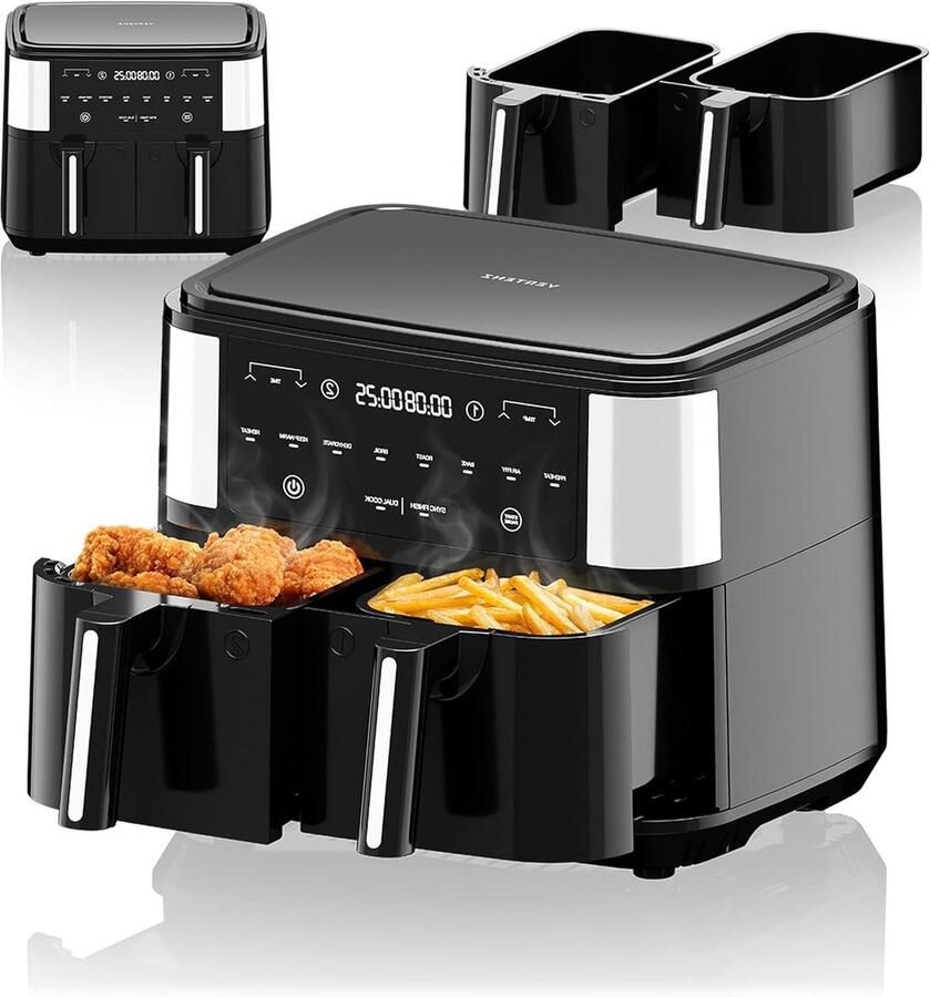 Dubbele Heteluchtfriteuse Airfryer met 2 Manden Gezond Koken Dual Cook Sync Finish 9 Liter Zwart