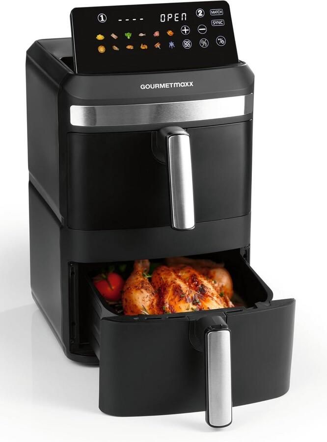 Dubbele Heteluchtfriteuse Airfryer XL Gezond Koken Dubbele Kamer 12 Liter Zwart