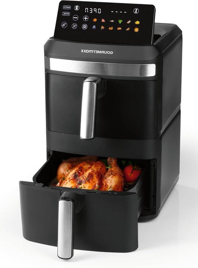 Dubbele Heteluchtfriteuse Verticale Airfryer Vetarm Koken Twee Kamers SYNC 12 Liter Zwart