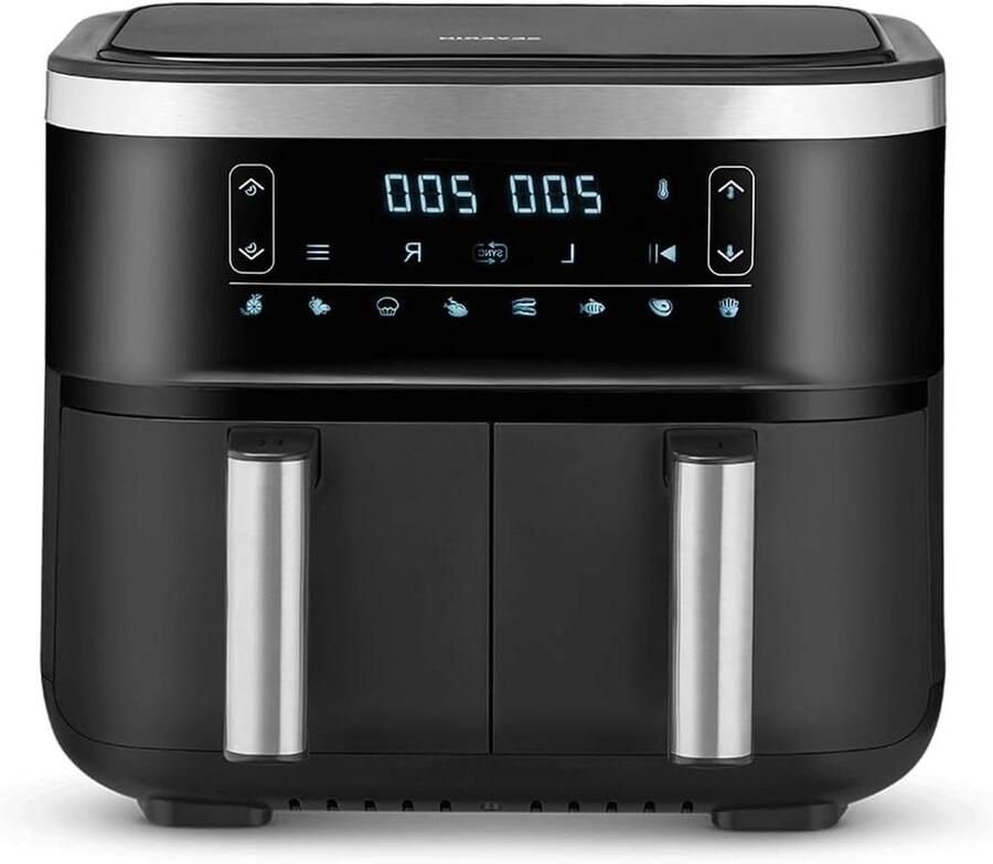 Dubbele Heteluchtfriteuse Airfryer XXL Gezond Koken Parallel Garen 2x 3.8L Zwart Zilver