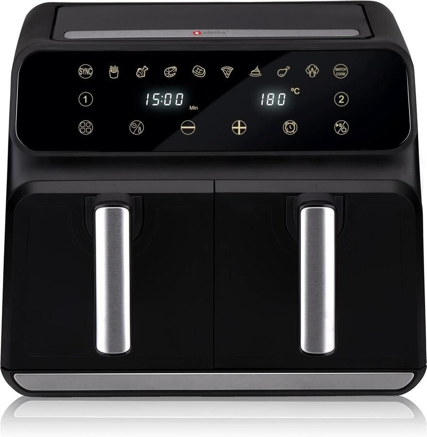Dubbele Heteluchtfriteuse Airfryer XXL Gezond Koken Sync Finish Functie 8 Liter Capaciteit Zwart