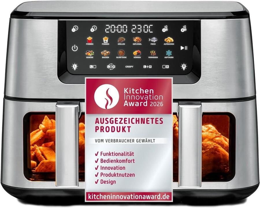 Dubbele Heteluchtfriteuse Airfryer XXL Gezond Koken Twee Manden 5.5L 32x43x38 cm Roestvrij Staal - Foto 1