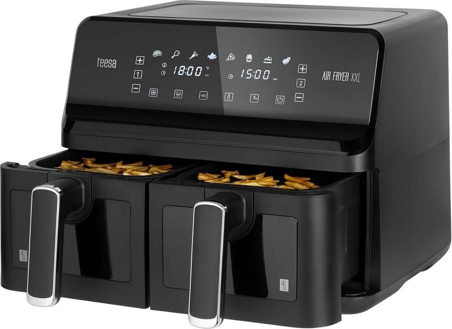 Dubbele Heteluchtfriteuse Airfryer XXL Gezond Koken Twee Manden 8 Liter Zwart