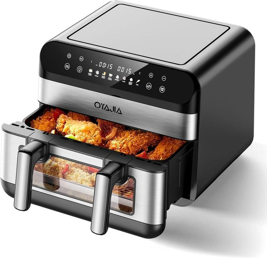Dubbele Heteluchtfriteuse XL met Kijkvenster 8-in-1 Digitale Touchscreen Apparatuur