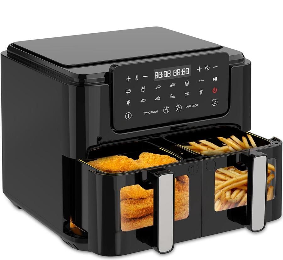 Dubbele Heteluchtfriteuse XXL 10L 2500W Met 10 Programma's en Sync Finish