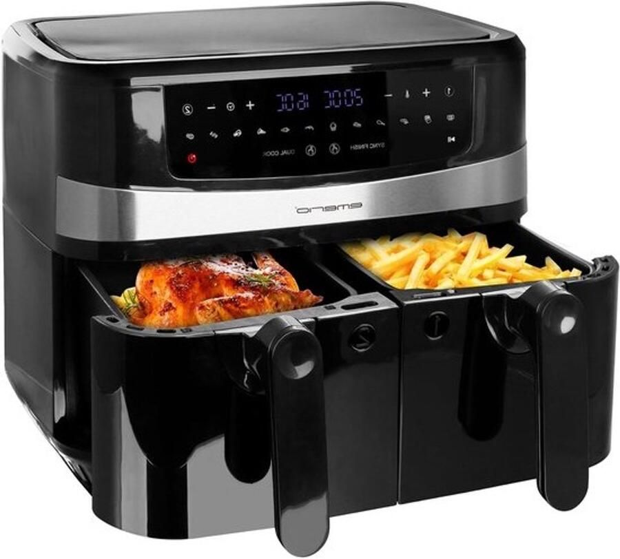 Dubbele heteluchtfriteuse XXL-airfryer Frituren met minder olie Smart Finish-functie 2x 5 Liter Zwart