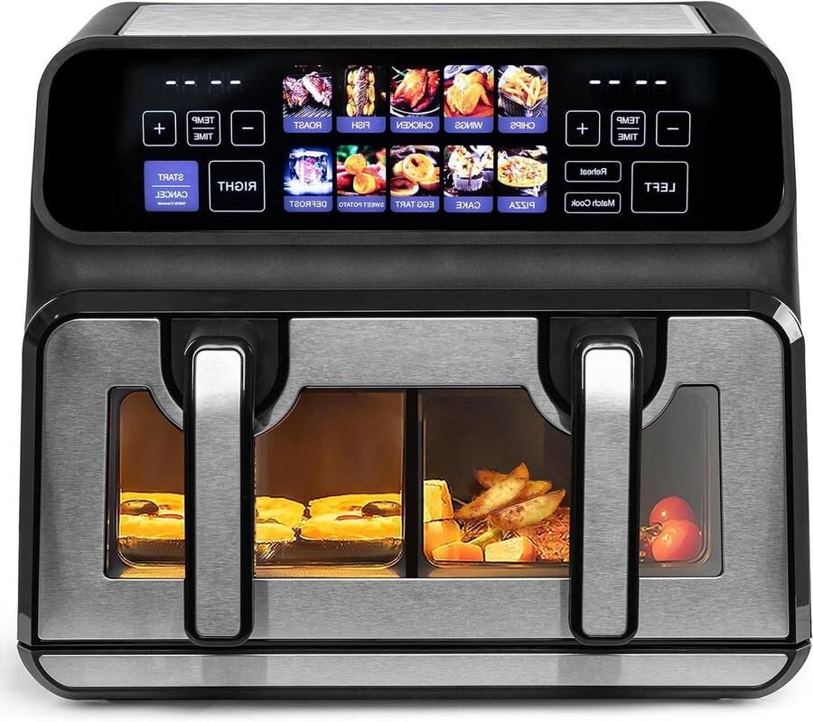 Dubbele Heteluchtfriteuse XXL Airfryer Gezond Koken Twee Manden 10 Liter Zwart