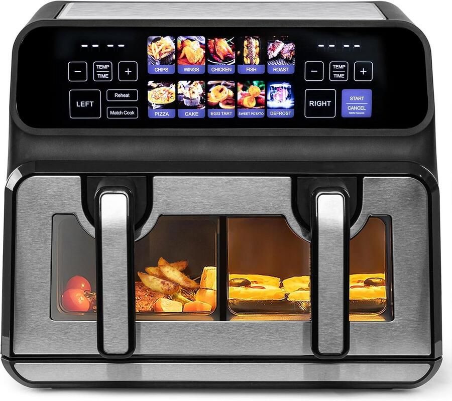 Dubbele Heteluchtfriteuse XXL met 10 Liter Inhoud en LED Touchscreen