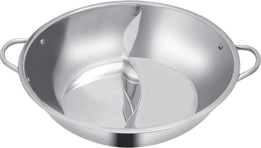 Dubbele Hot Pot Fondue Pan Gezellig Eten Met Scheidingswand 32 cm Zilver