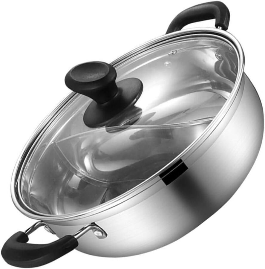 Dubbele Hot Pot Fondue Pan Gezellig Eten Twee Smaken Tegelijk 30 cm Zilver