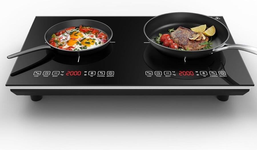 Dubbele Inductie Kookplaat Elektrisch Fornuis Snel Koken Energiezuinig Verwarmen 4000W Zwart