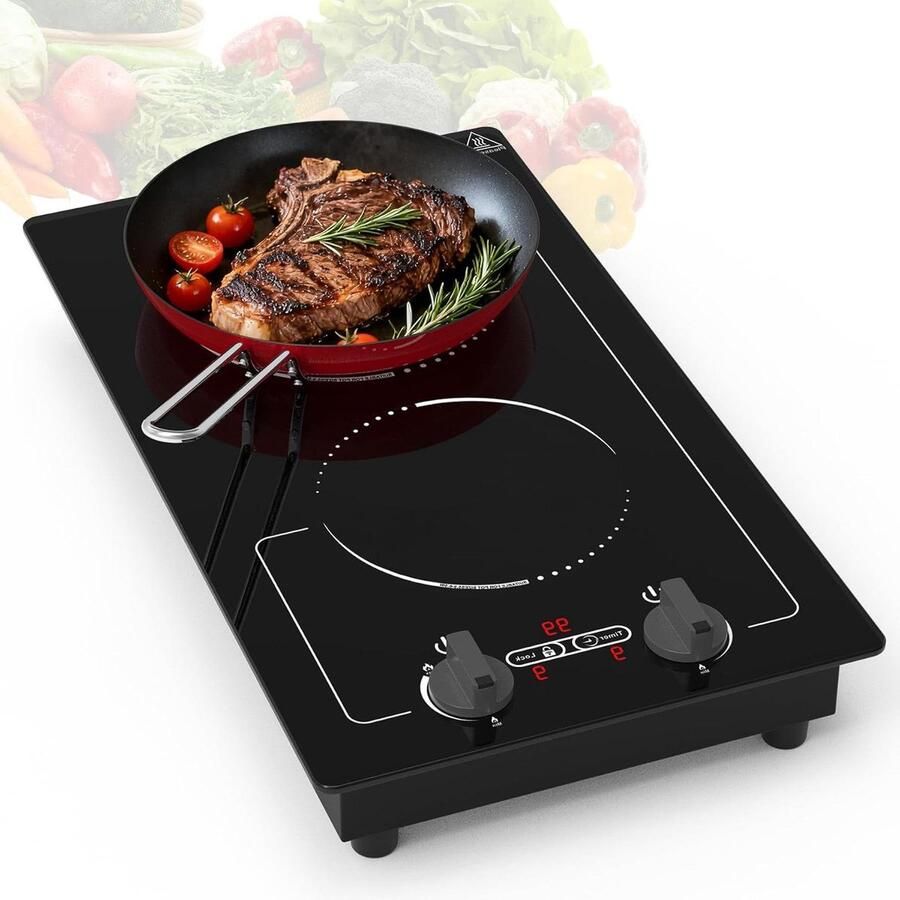 Dubbele Inductiekookplaat 2-pits fornuis Snel koken Inbouw of vrijstaand 3000W Zwart