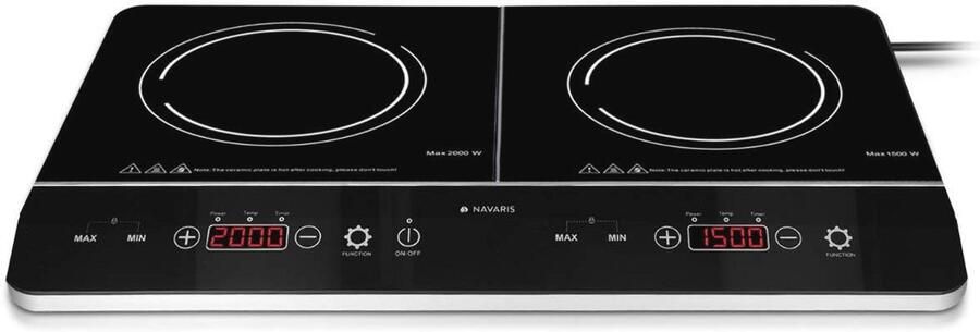 Dubbele inductiekookplaat 3500 W 2 kookzones met timer en automatische pannherkenning Inductiekookplaat met touchdisplay Zwart