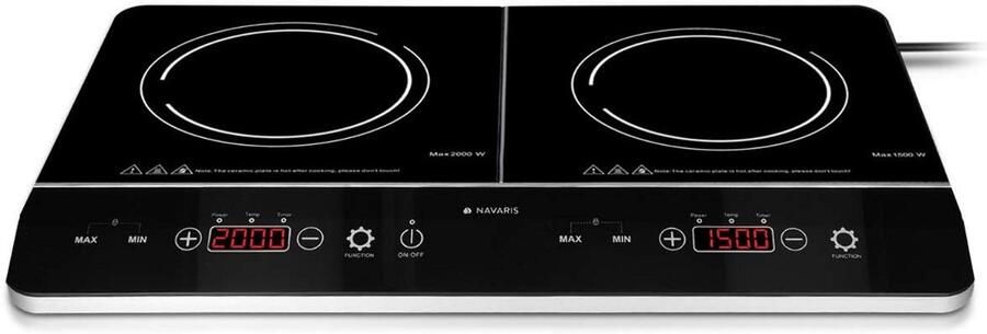 Dubbele inductiekookplaat 3500 W 2 kookzones met timer en automatische pannherkenning Inductiekookplaat met touchdisplay Zwart