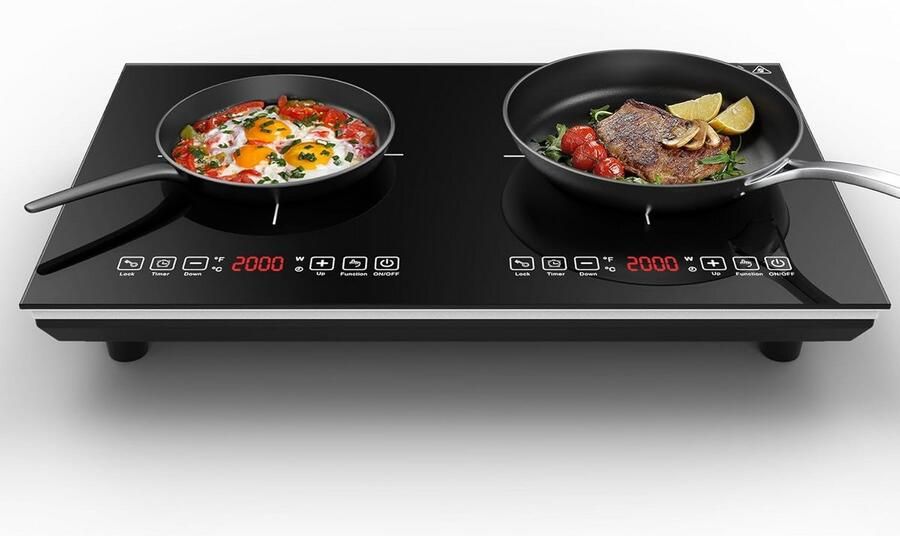 Dubbele Inductiekookplaat 4000W Draagbaar met Sensor Touch Timer en Kinderbeveiliging